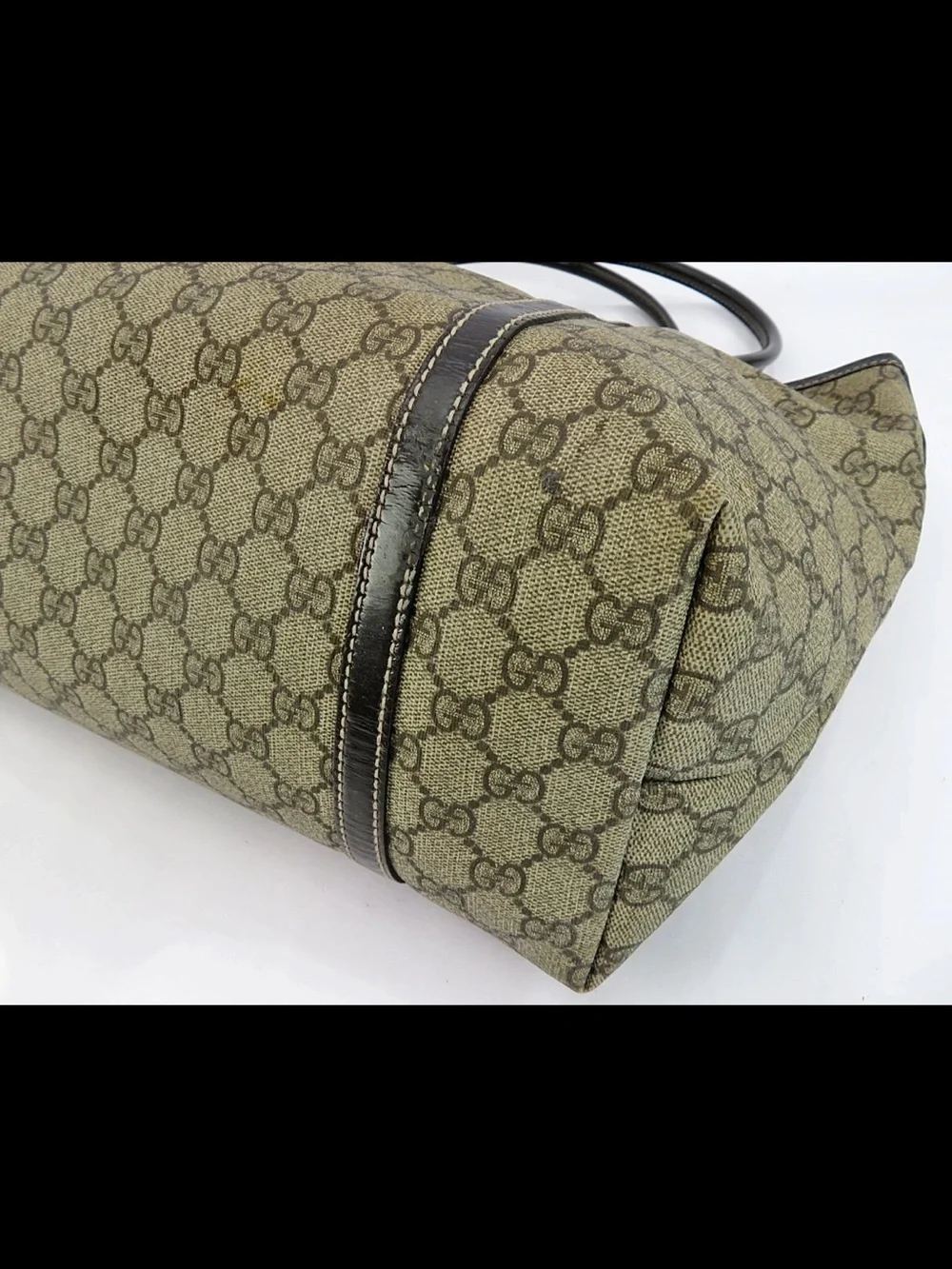 Gucci Beige GG Canvas Tote with Brown Leather Trim